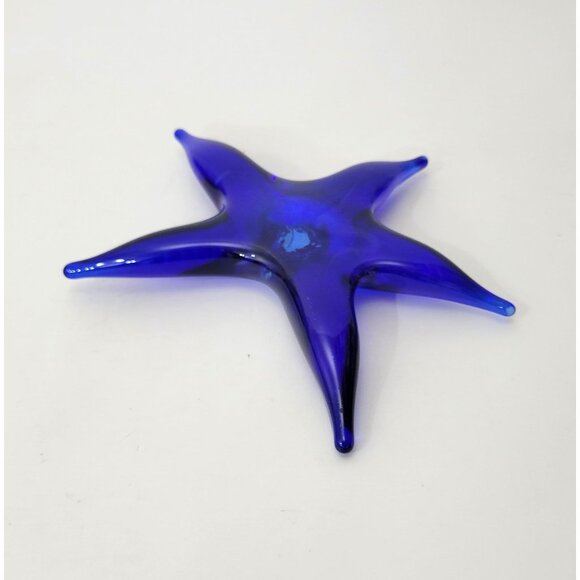 Art Glass Starfish Paperweight Cobalt Blue Glass - Picture 2 of 4